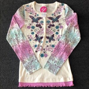 Limited Too Girls 100% Cotton Long-Sleeve Shirt, Ruffle Trim Butterfly Size 16